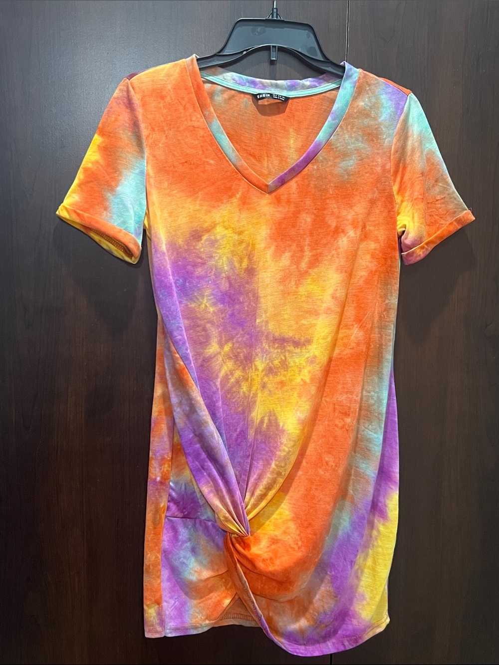 Bright Tie-Dye V-Neck Knot Front Tshirt Dress Multicolor medium